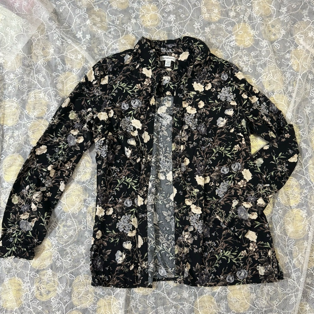 Women’s Black Floral Long Sleeve Button Down